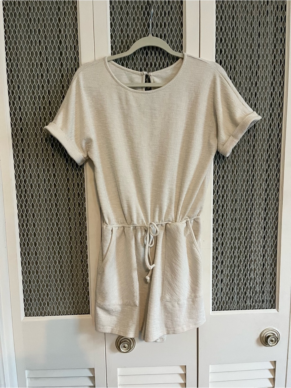 Pale Yellows Short Sleeve Knit Drawstring Romper